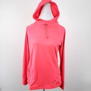 Layer8 Neon Orange Fleece Line Hoodie Athletic Large Winter Running Thumb Holes